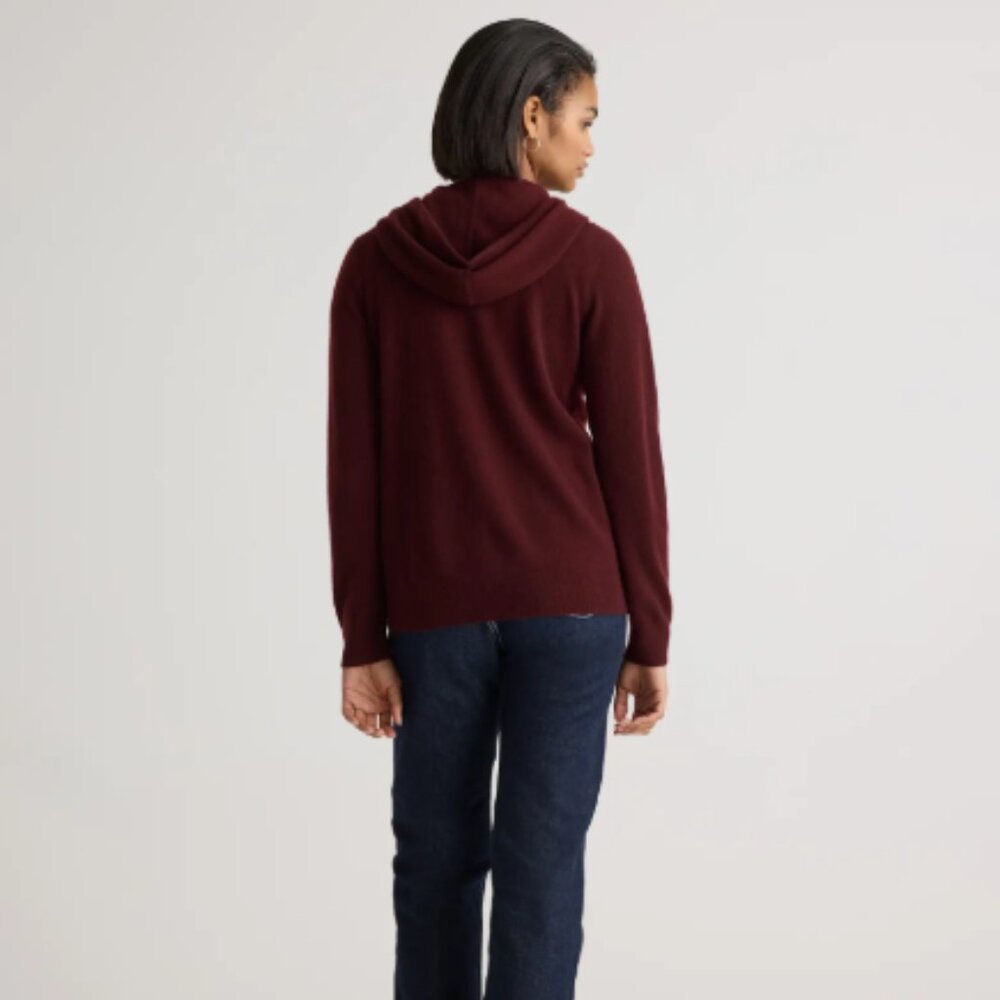 NWT Quince Mongolian Cashmere Full-Zip Hoodie Womens L Burgundy - Picture 5 of 6